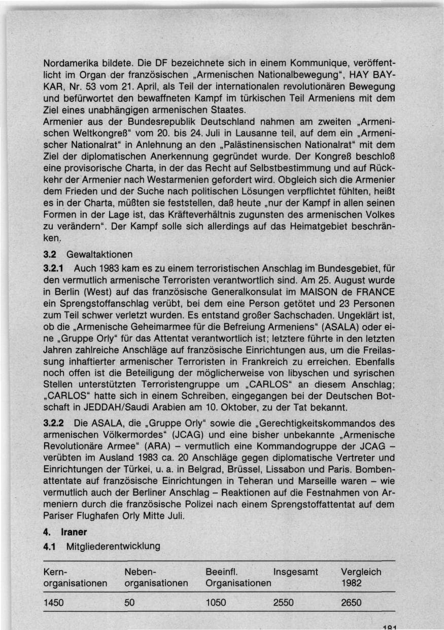 Seite 184 des Verfassungsschutzbericht 1983 Bund