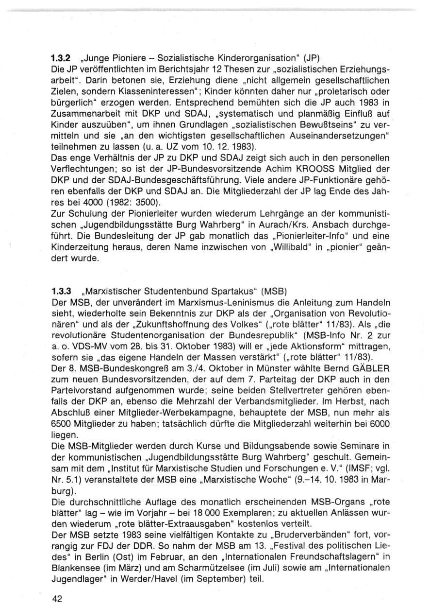Seite 42 des Verfassungsschutzbericht 1983 Bund