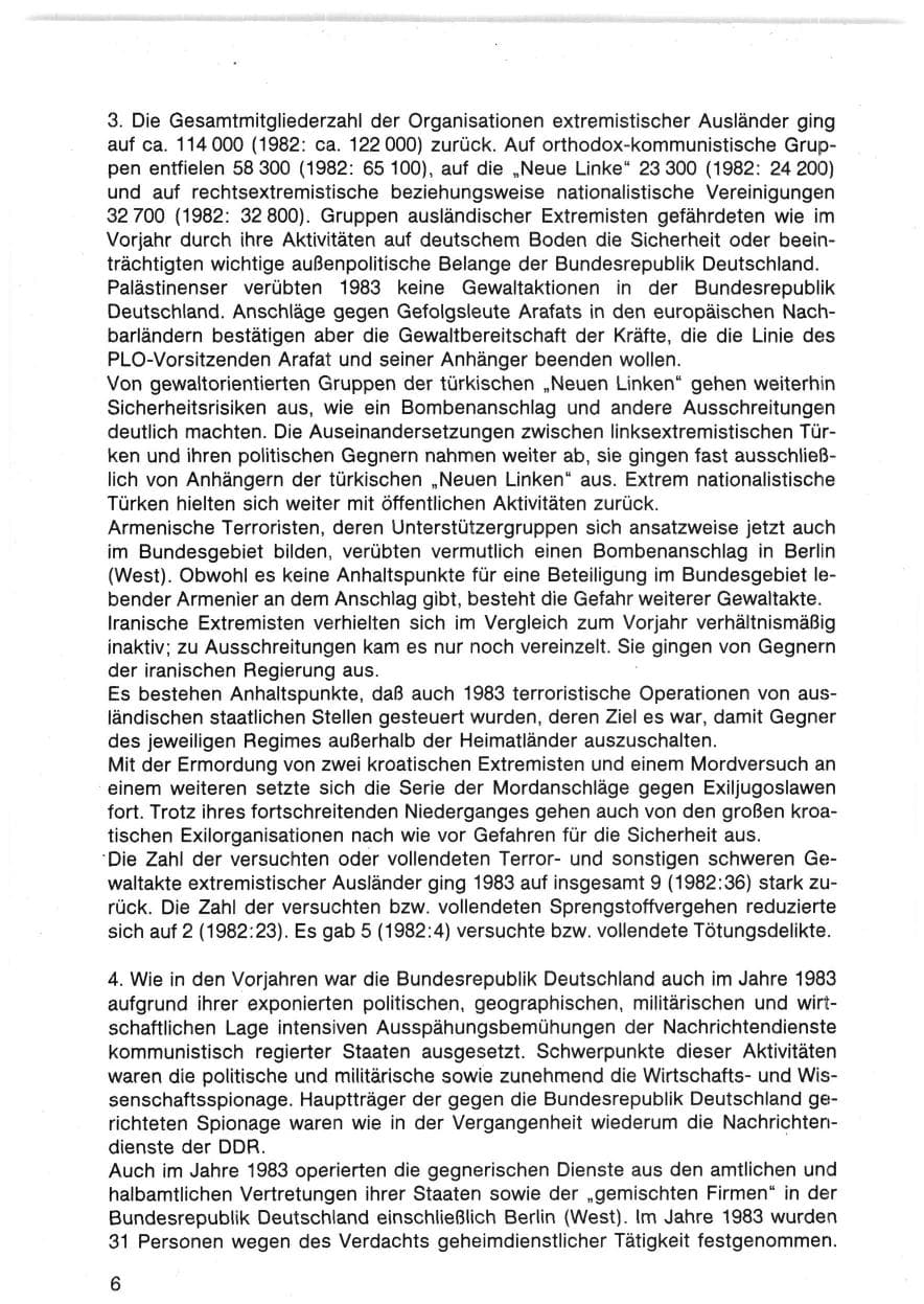 Seite 6 des Verfassungsschutzbericht 1983 Bund