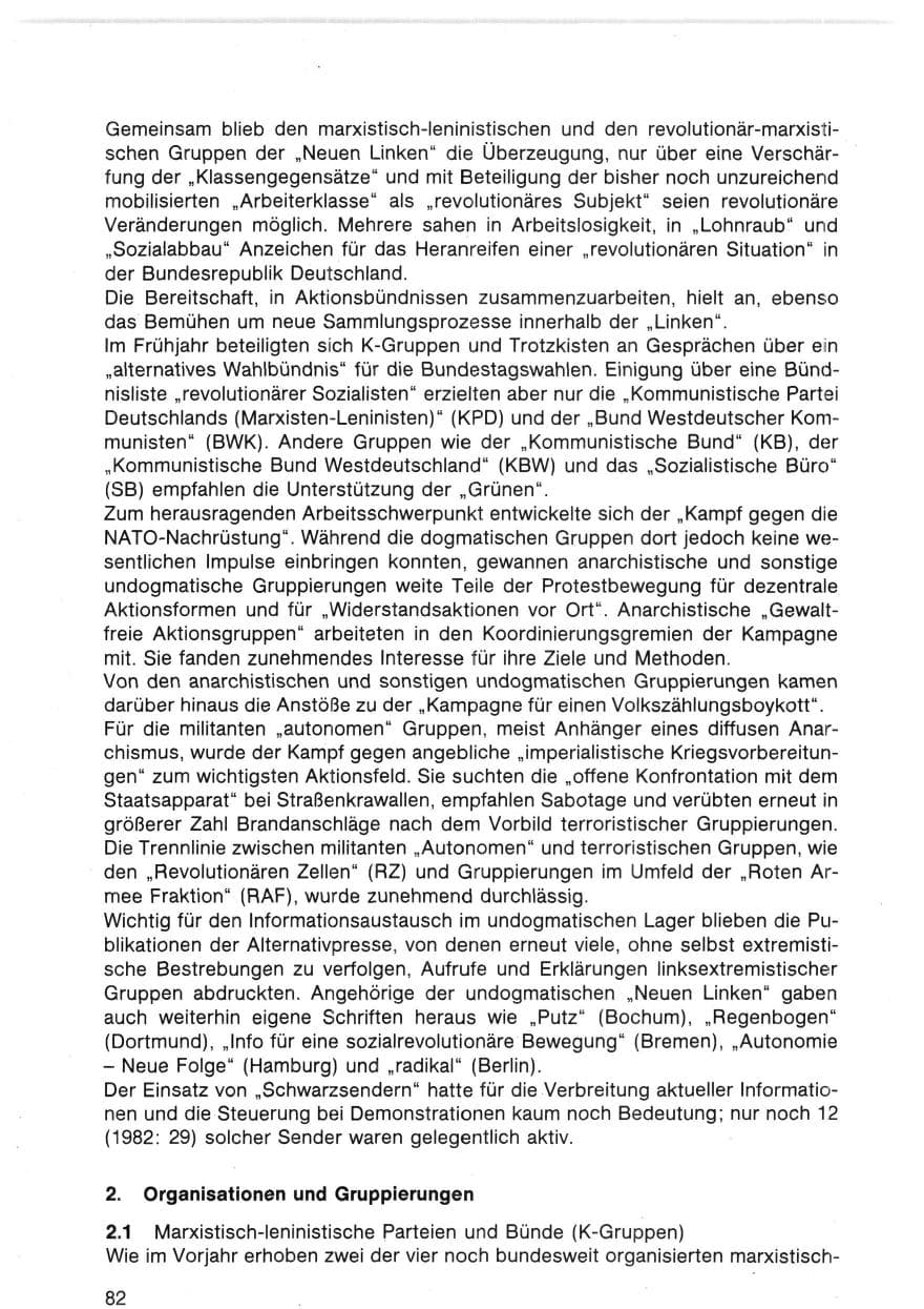 Seite 86 des Verfassungsschutzbericht 1983 Bund
