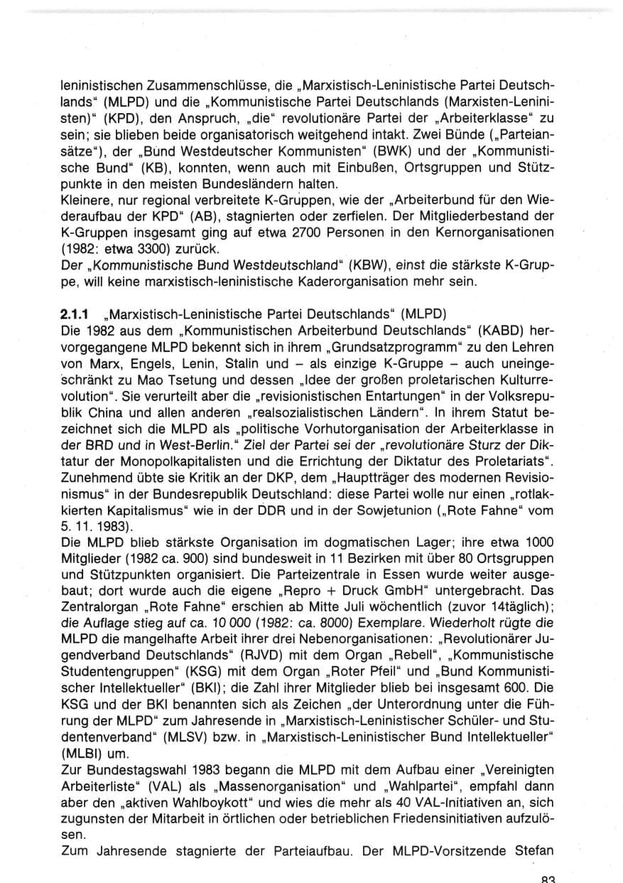 Seite 87 des Verfassungsschutzbericht 1983 Bund