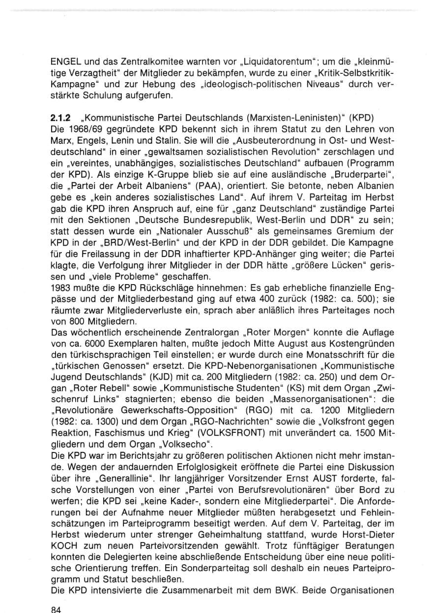 Seite 88 des Verfassungsschutzbericht 1983 Bund