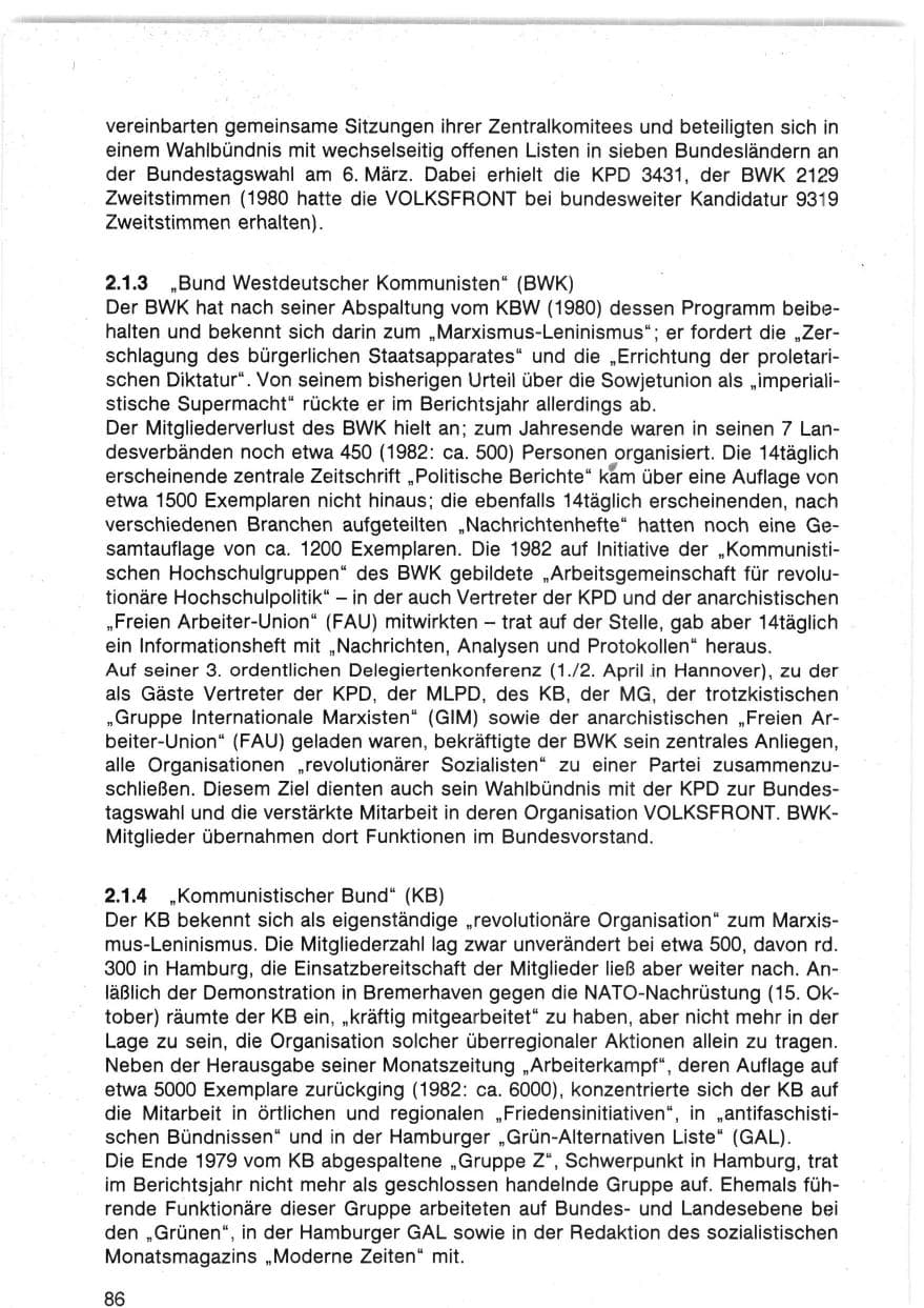 Seite 90 des Verfassungsschutzbericht 1983 Bund