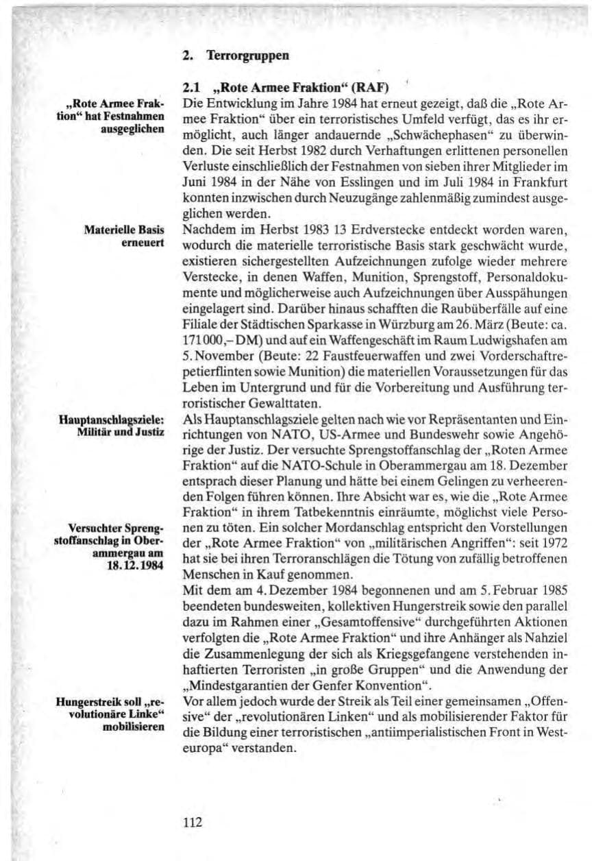 Seite 110 des Verfassungsschutzbericht 1984 Bund