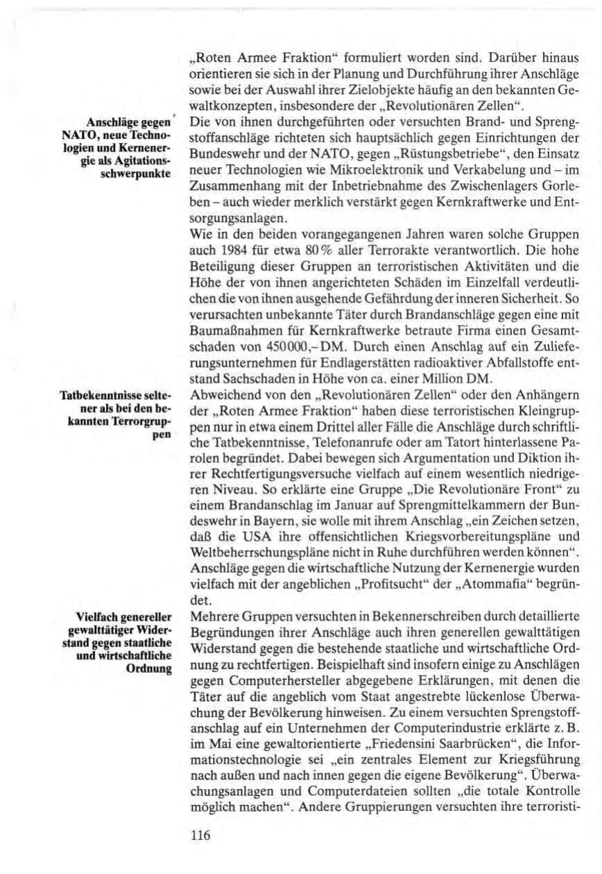 Seite 114 des Verfassungsschutzbericht 1984 Bund
