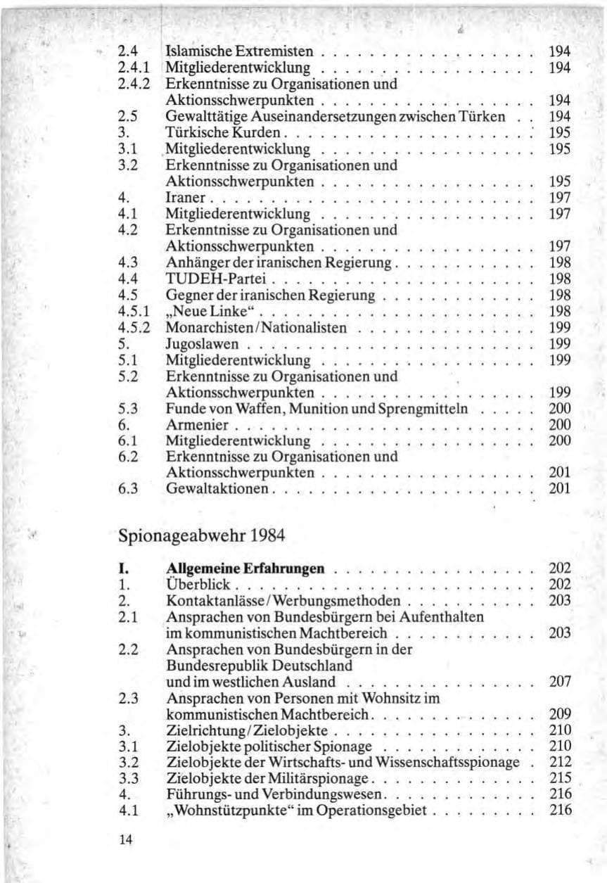 Seite 14 des Verfassungsschutzbericht 1984 Bund