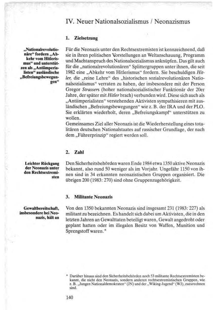 Seite 138 des Verfassungsschutzbericht 1984 Bund