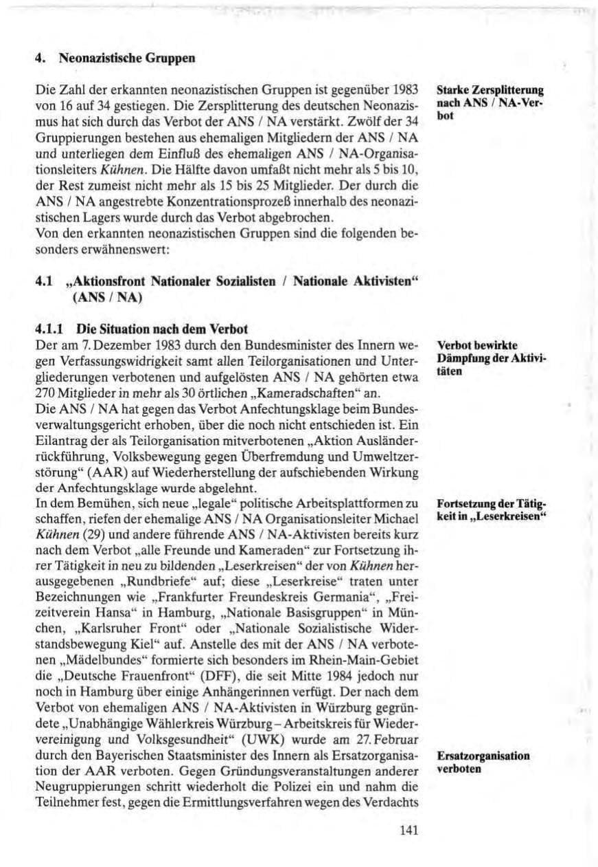 Seite 139 des Verfassungsschutzbericht 1984 Bund