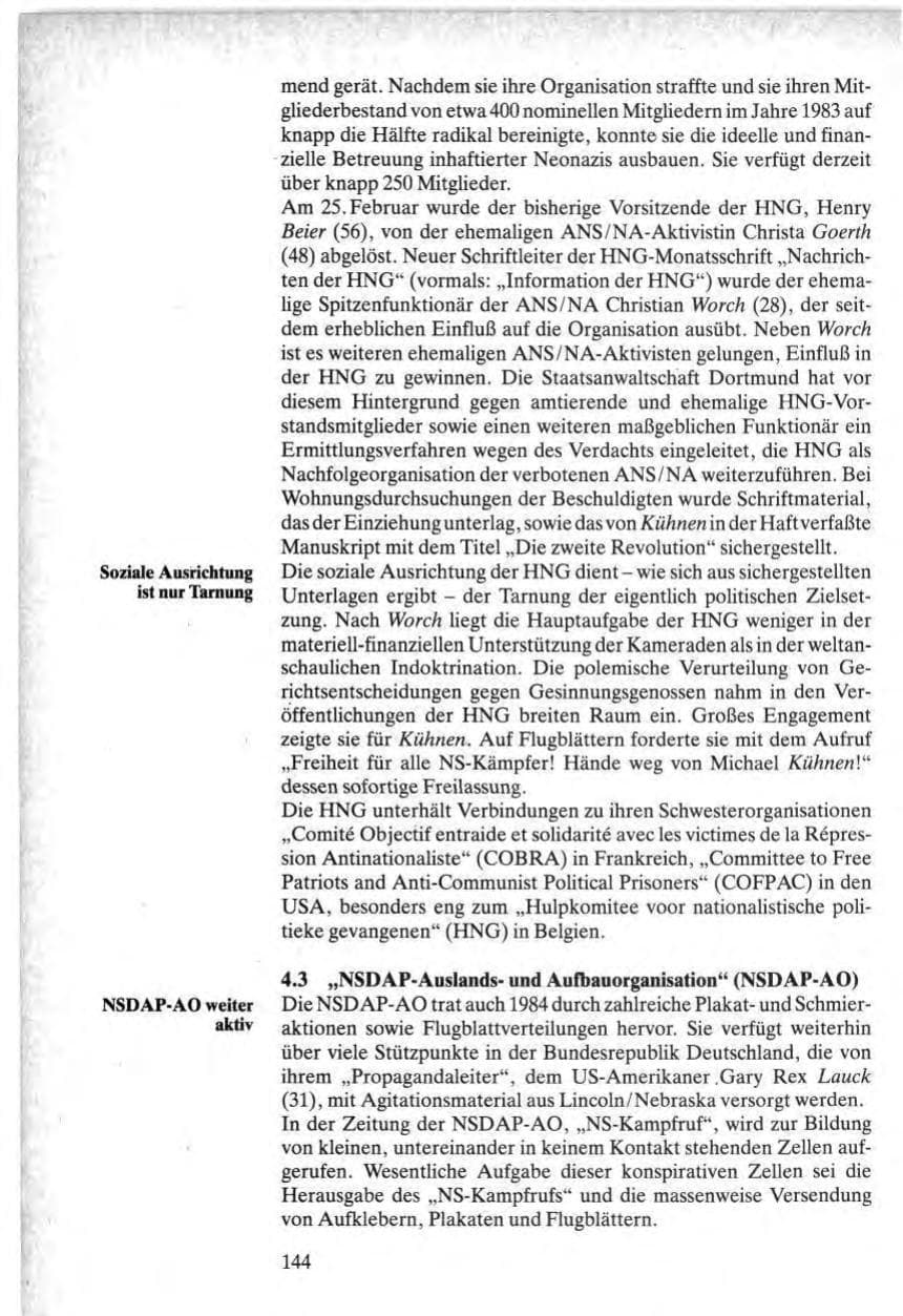 Seite 142 des Verfassungsschutzbericht 1984 Bund