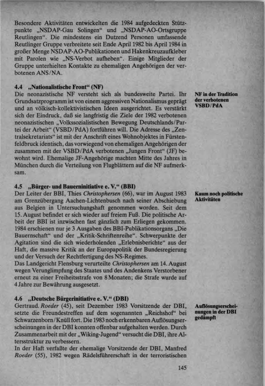 Seite 143 des Verfassungsschutzbericht 1984 Bund