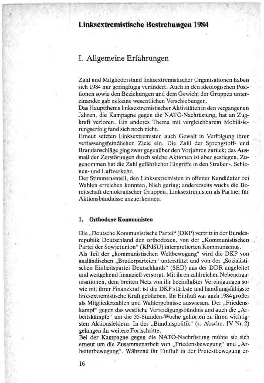 Seite 16 des Verfassungsschutzbericht 1984 Bund