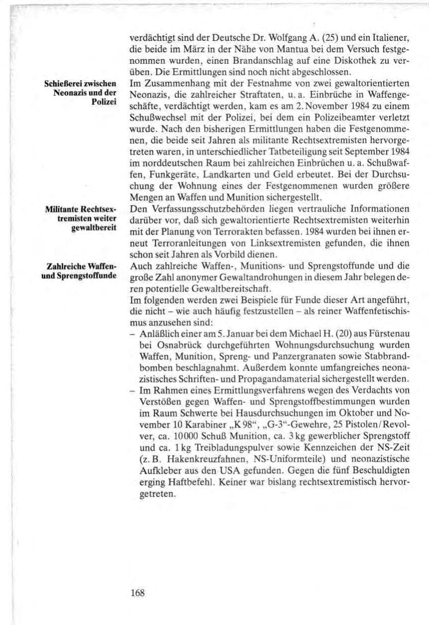 Seite 166 des Verfassungsschutzbericht 1984 Bund