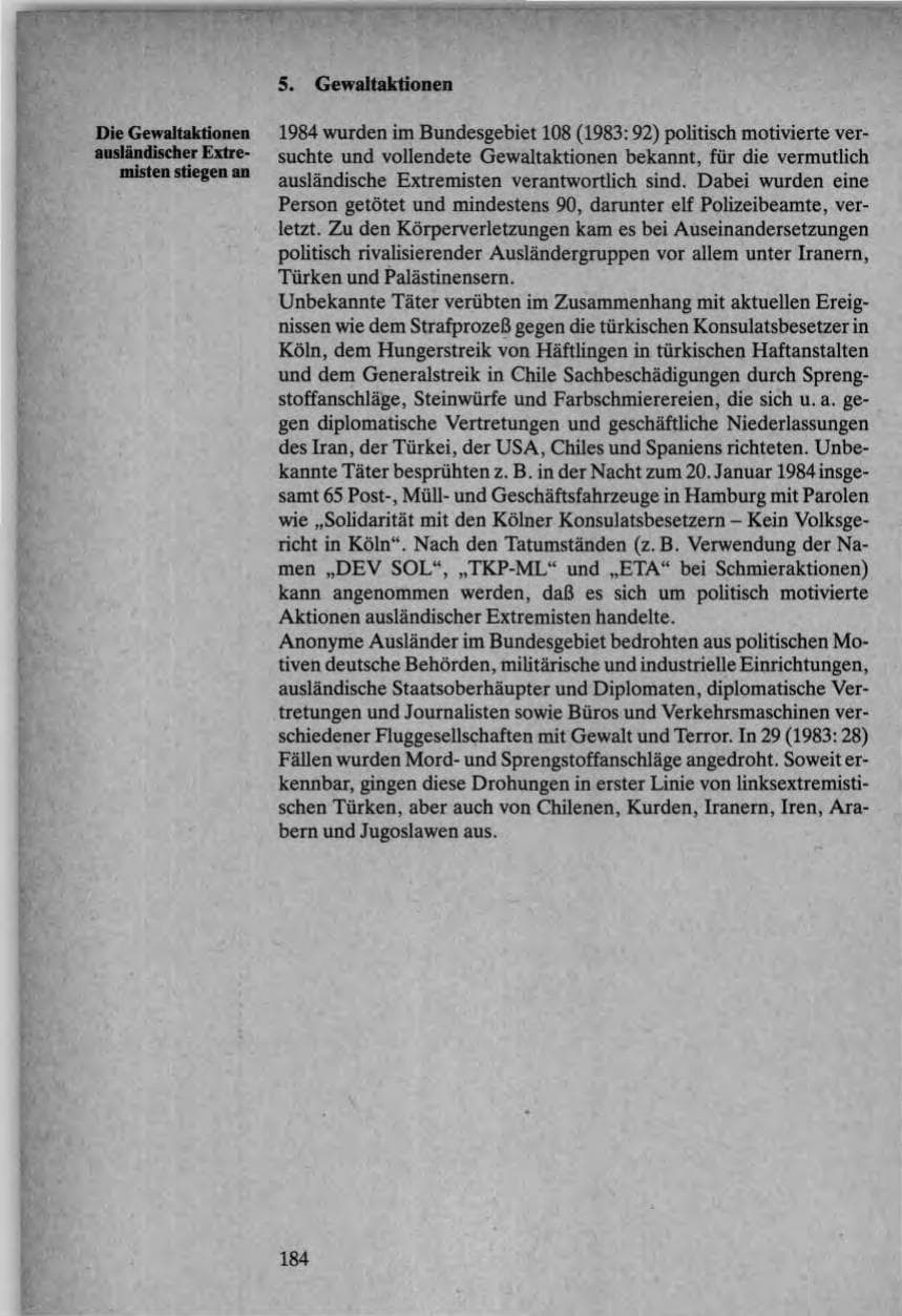 Seite 182 des Verfassungsschutzbericht 1984 Bund