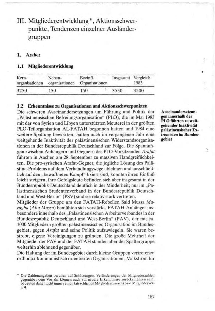Seite 185 des Verfassungsschutzbericht 1984 Bund