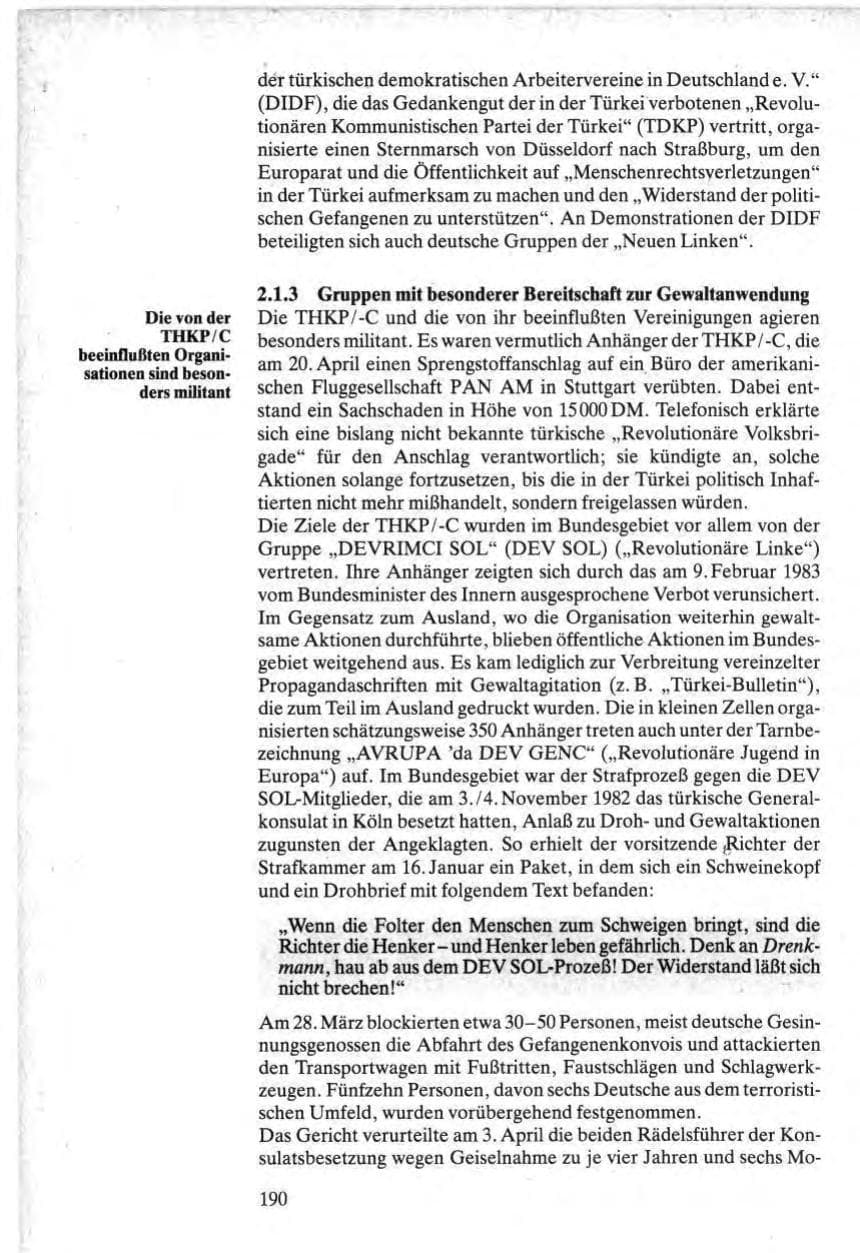 Seite 188 des Verfassungsschutzbericht 1984 Bund