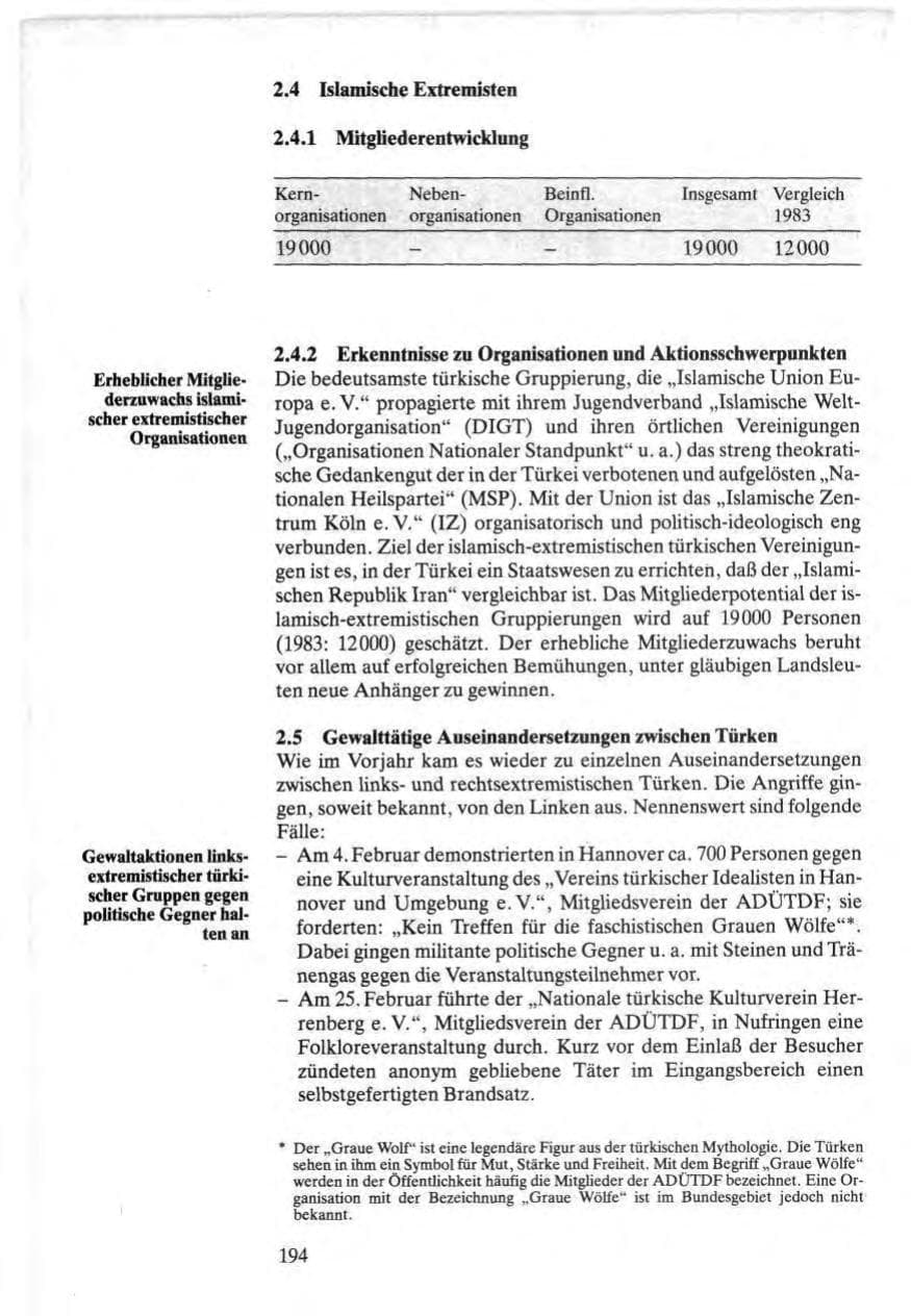 Seite 192 des Verfassungsschutzbericht 1984 Bund