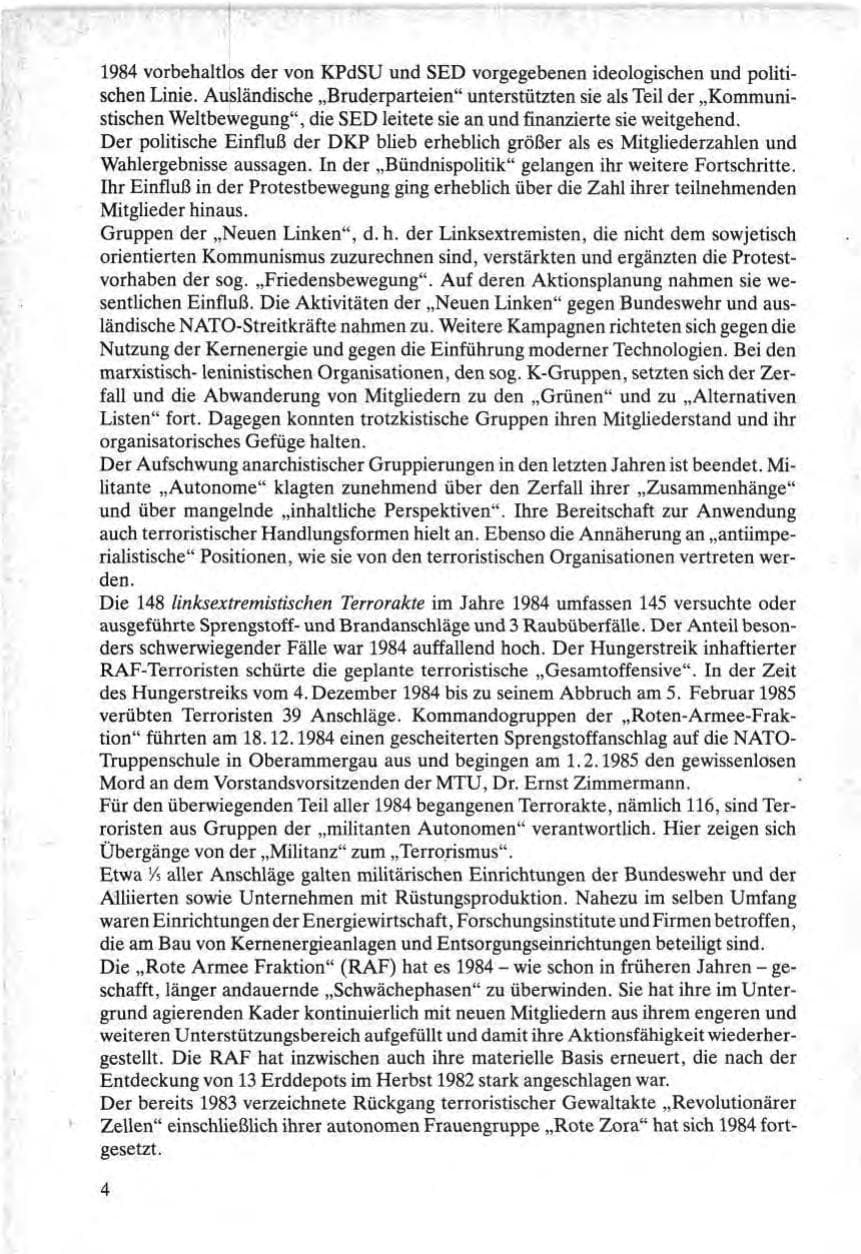 Seite 4 des Verfassungsschutzbericht 1984 Bund