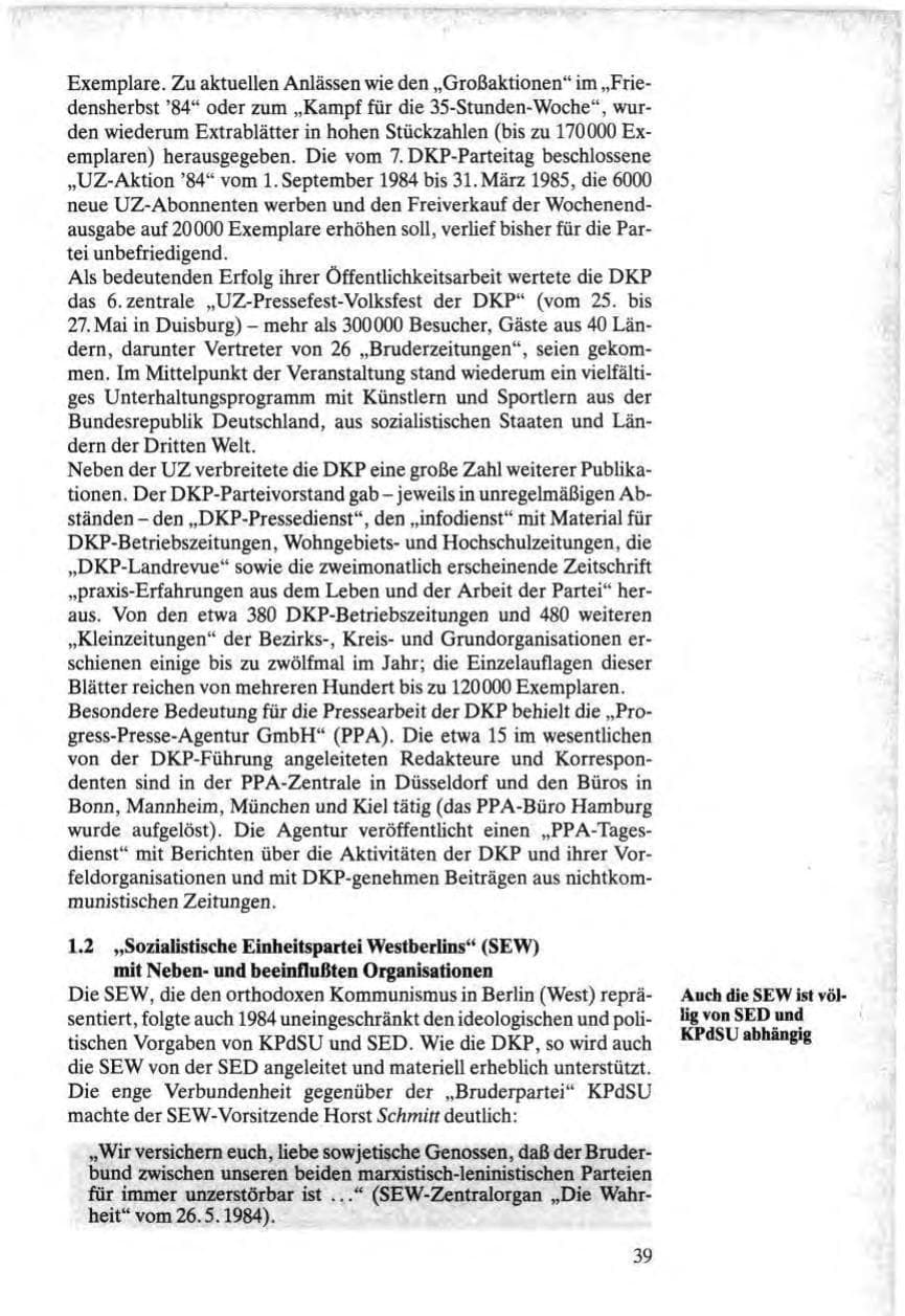 Seite 39 des Verfassungsschutzbericht 1984 Bund