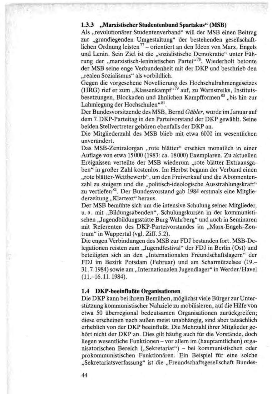 Seite 44 des Verfassungsschutzbericht 1984 Bund