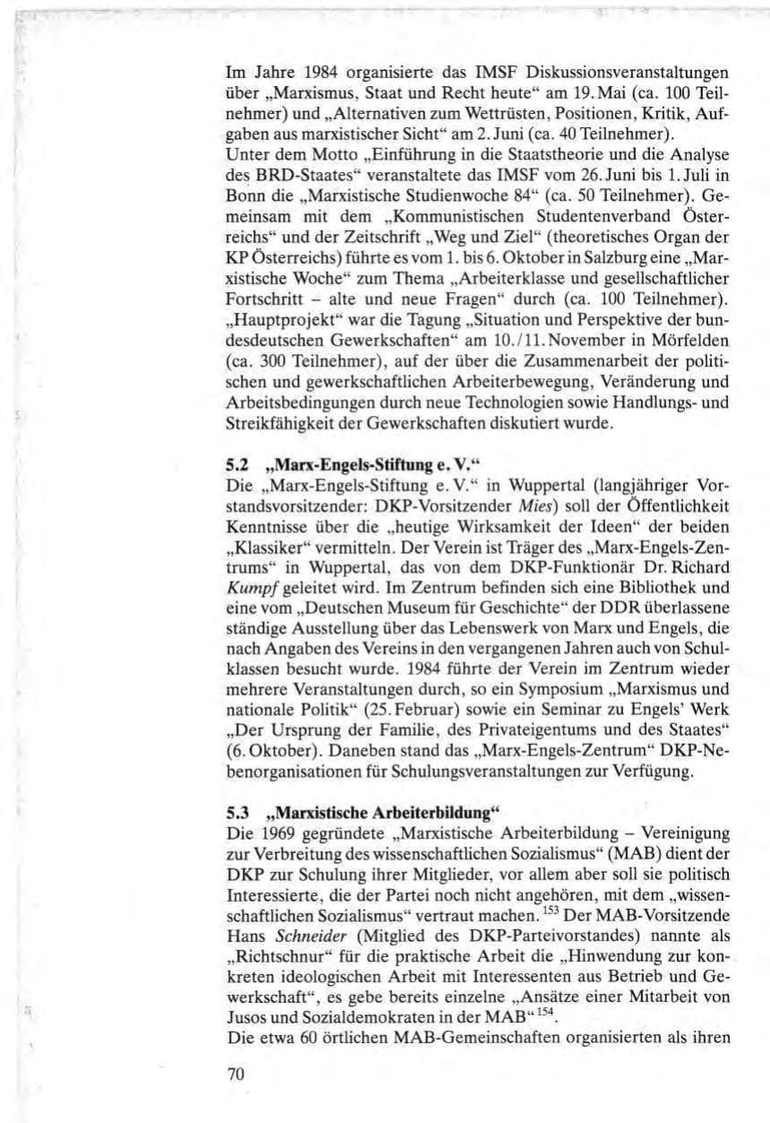 Seite 70 des Verfassungsschutzbericht 1984 Bund
