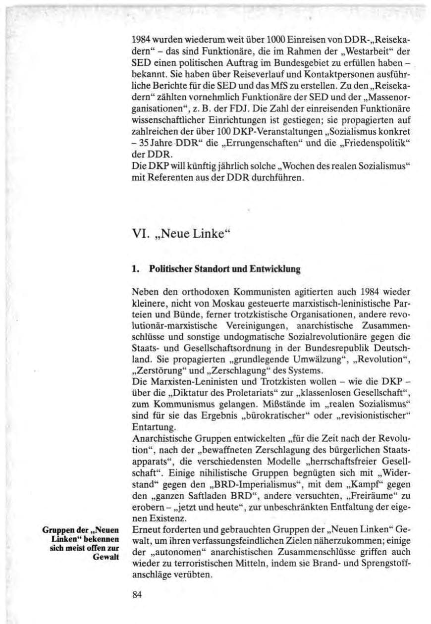 Seite 84 des Verfassungsschutzbericht 1984 Bund