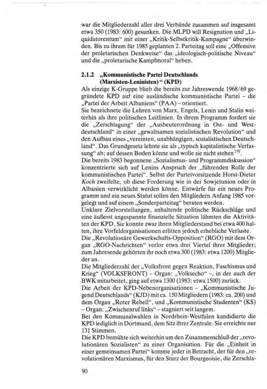 Seite 90 des Verfassungsschutzbericht 1984 Bund