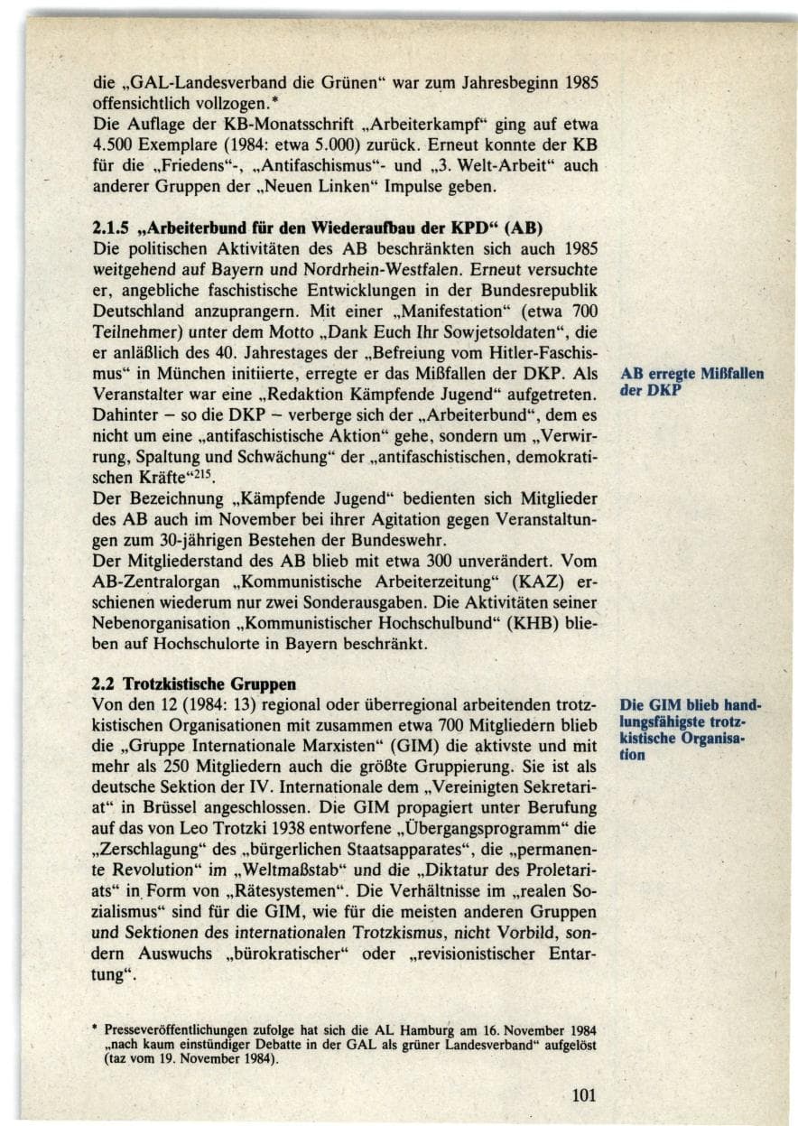 Seite 101 des Verfassungsschutzbericht 1985 Bund