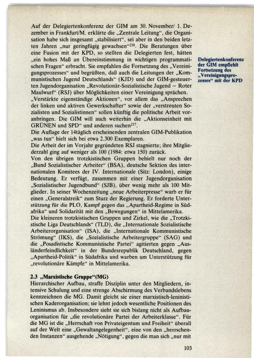 Seite 103 des Verfassungsschutzbericht 1985 Bund
