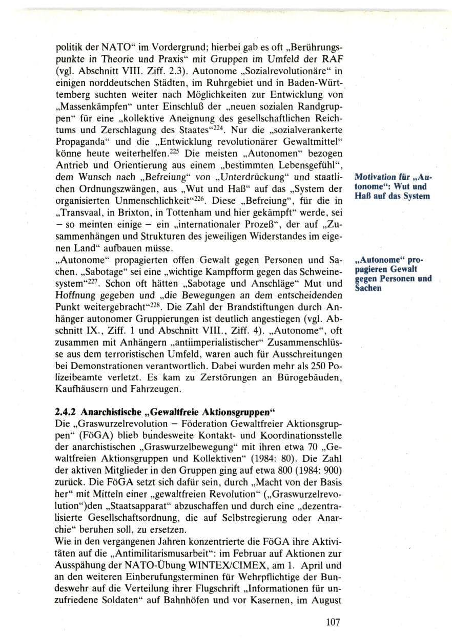 Seite 107 des Verfassungsschutzbericht 1985 Bund