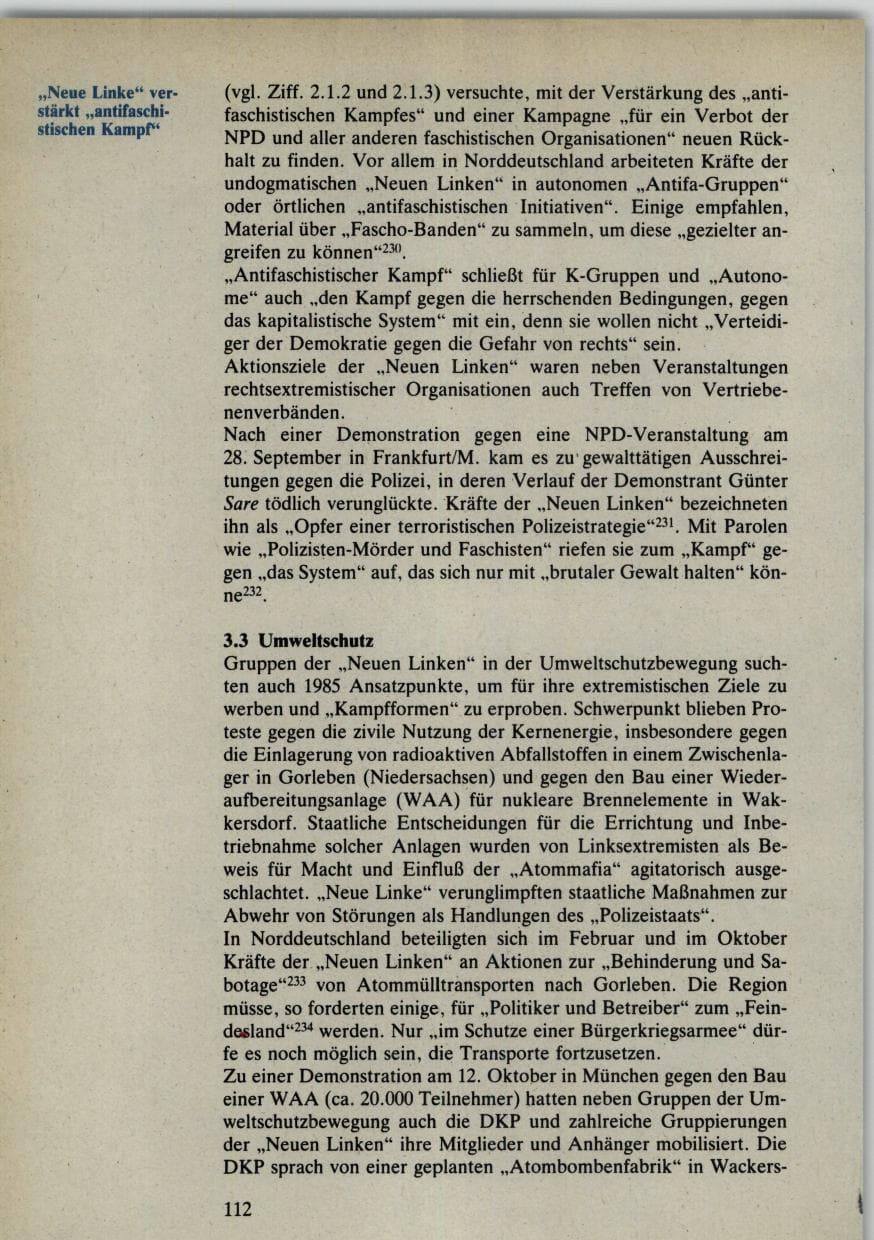 Seite 112 des Verfassungsschutzbericht 1985 Bund
