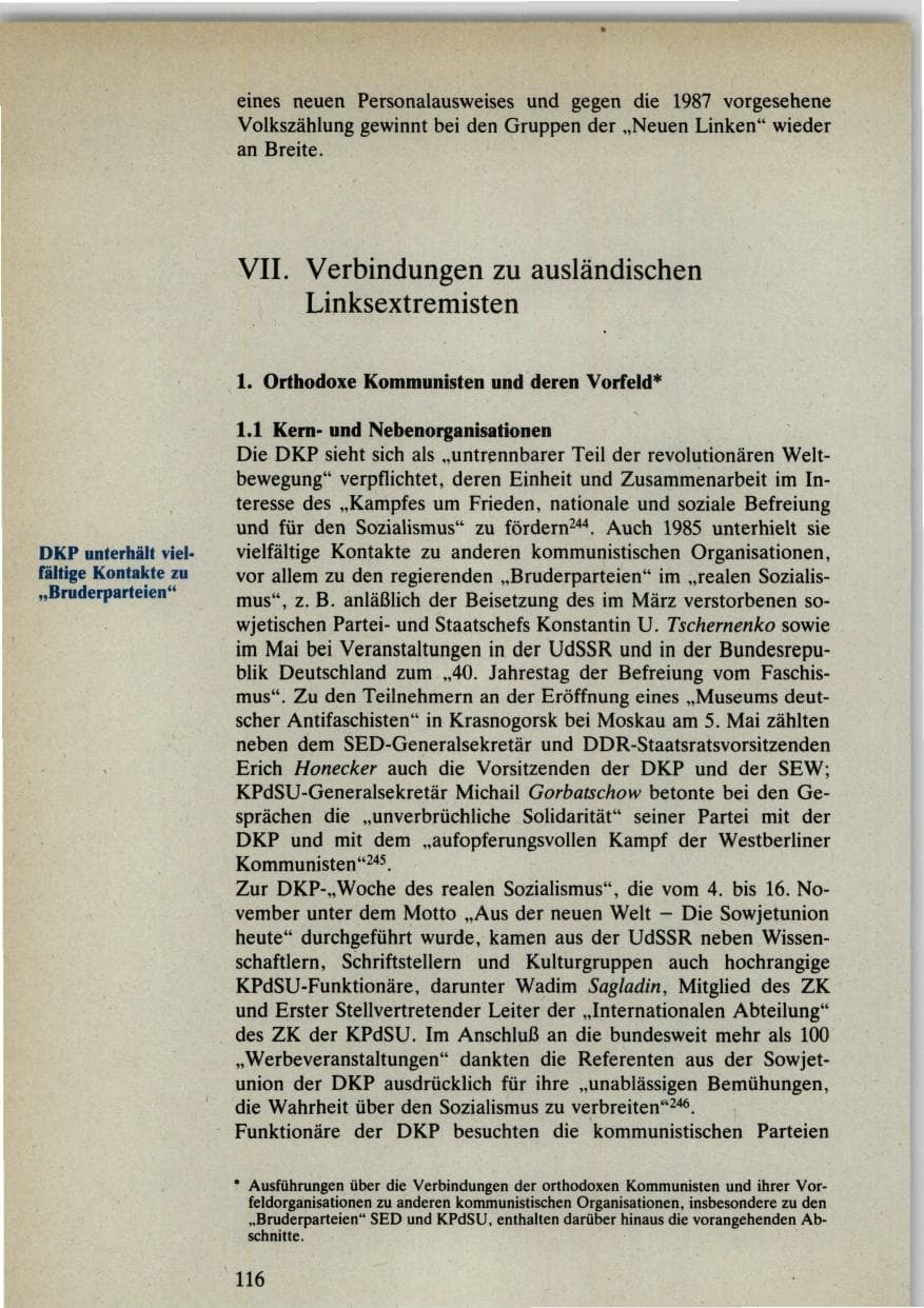 Seite 116 des Verfassungsschutzbericht 1985 Bund