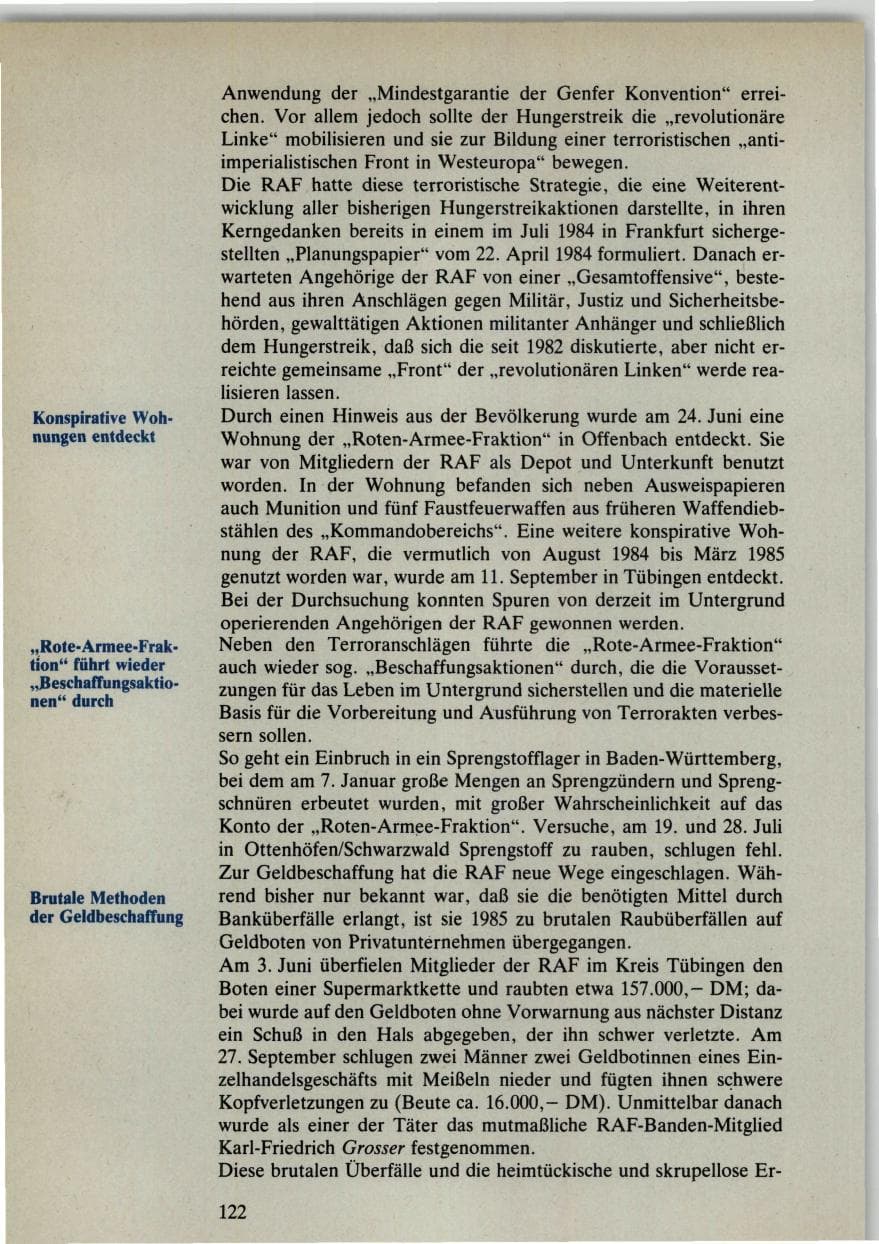 Seite 122 des Verfassungsschutzbericht 1985 Bund