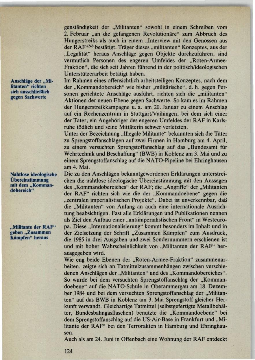 Seite 124 des Verfassungsschutzbericht 1985 Bund