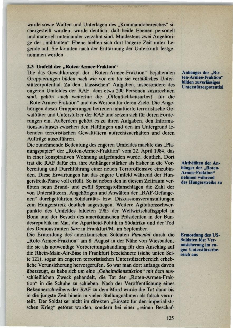 Seite 125 des Verfassungsschutzbericht 1985 Bund