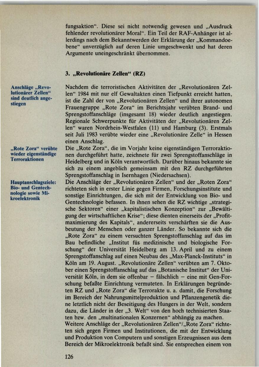 Seite 126 des Verfassungsschutzbericht 1985 Bund