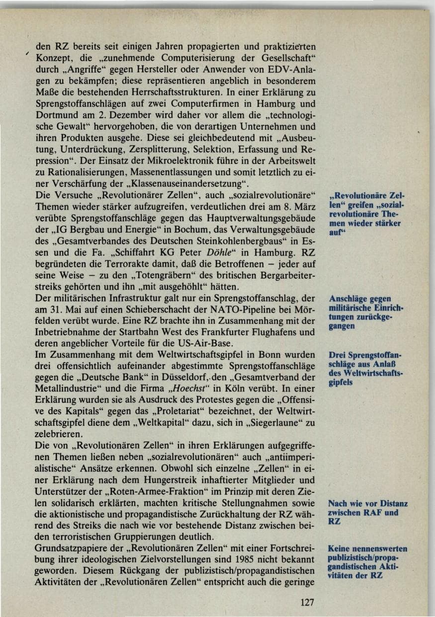 Seite 127 des Verfassungsschutzbericht 1985 Bund