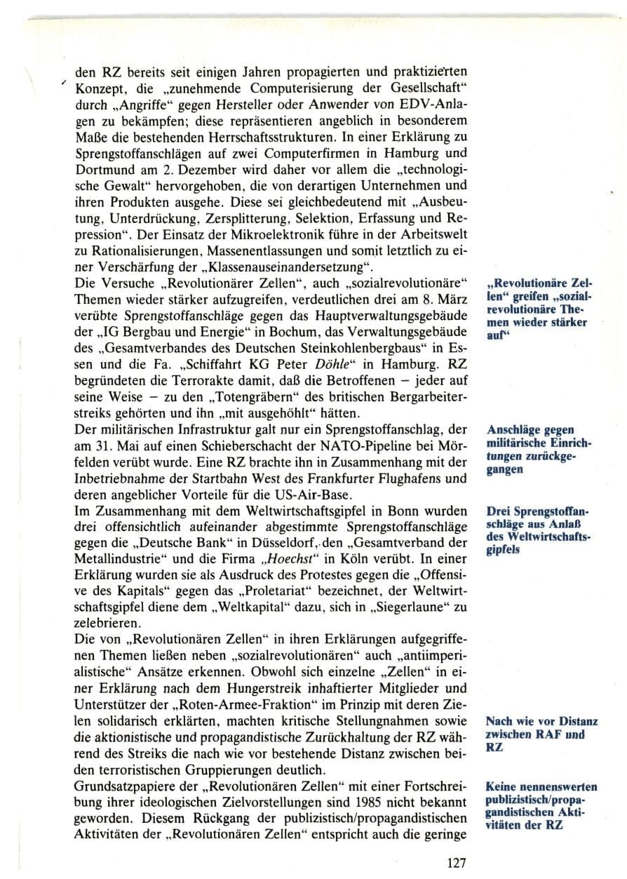 Seite 129 des Verfassungsschutzbericht 1985 Bund