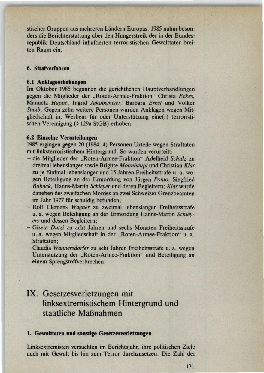 Seite 131 des Verfassungsschutzbericht 1985 Bund