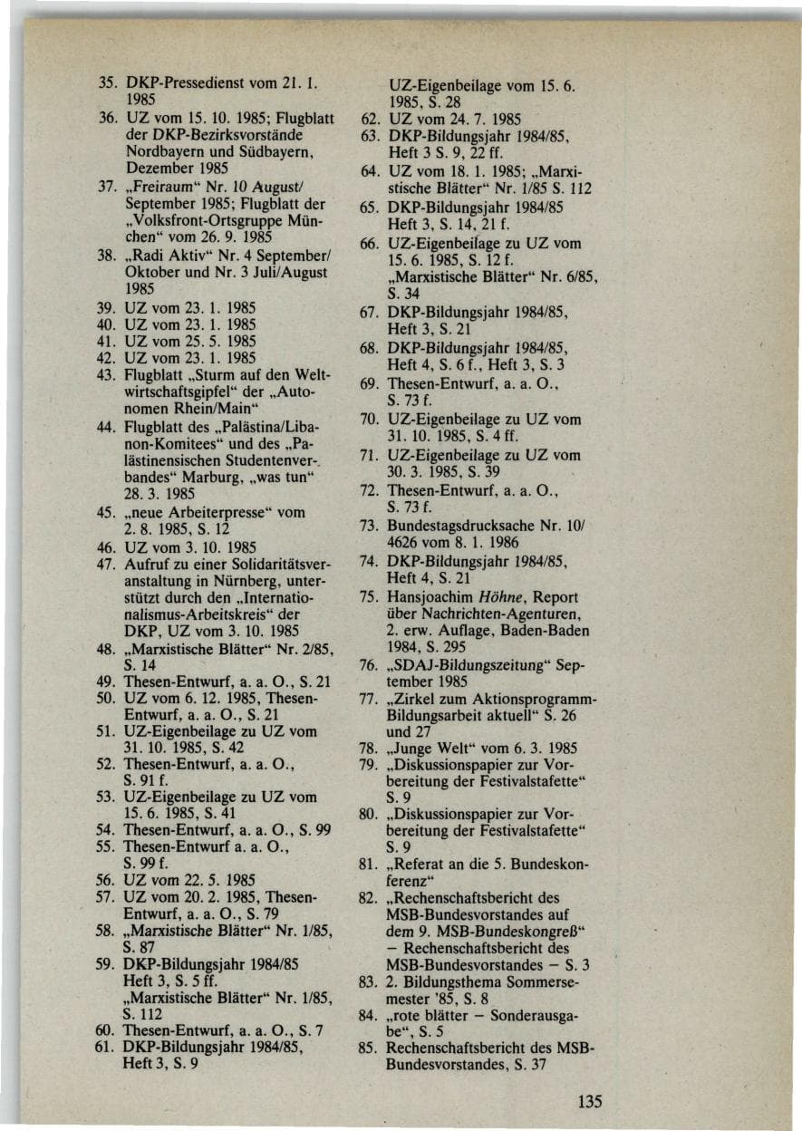 Seite 135 des Verfassungsschutzbericht 1985 Bund