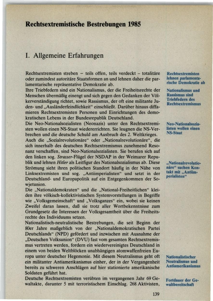Seite 139 des Verfassungsschutzbericht 1985 Bund