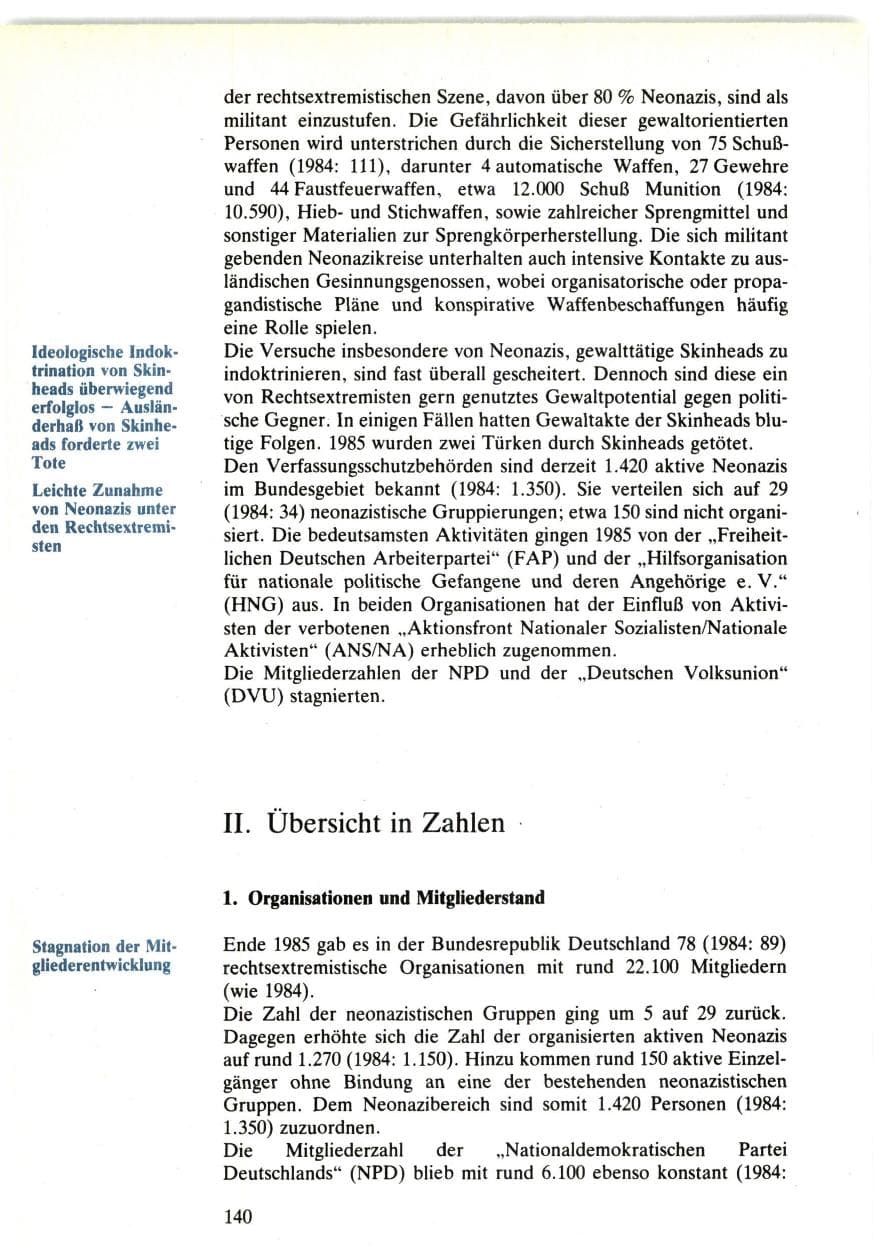 Seite 140 des Verfassungsschutzbericht 1985 Bund