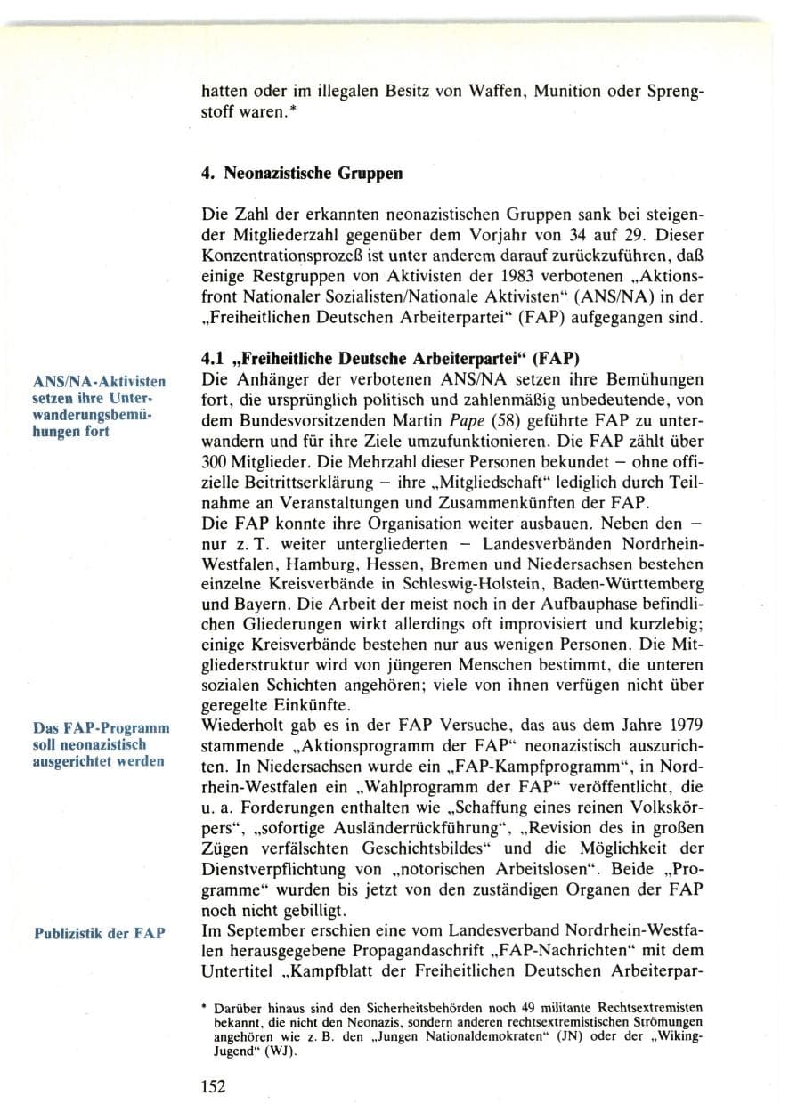 Seite 152 des Verfassungsschutzbericht 1985 Bund
