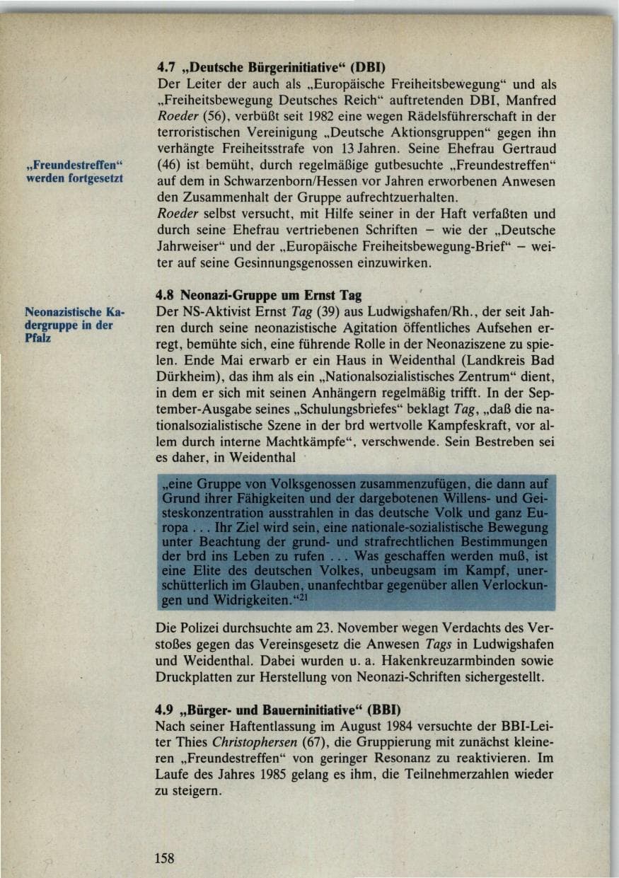 Seite 158 des Verfassungsschutzbericht 1985 Bund