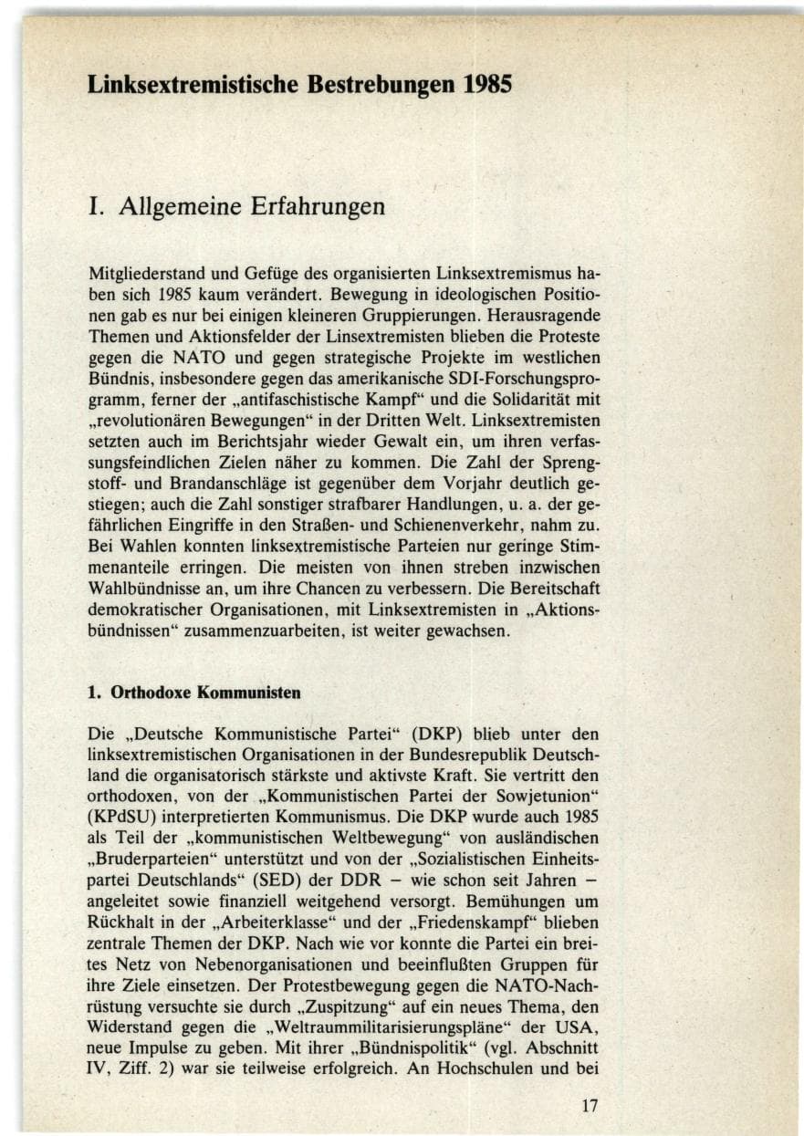 Seite 17 des Verfassungsschutzbericht 1985 Bund