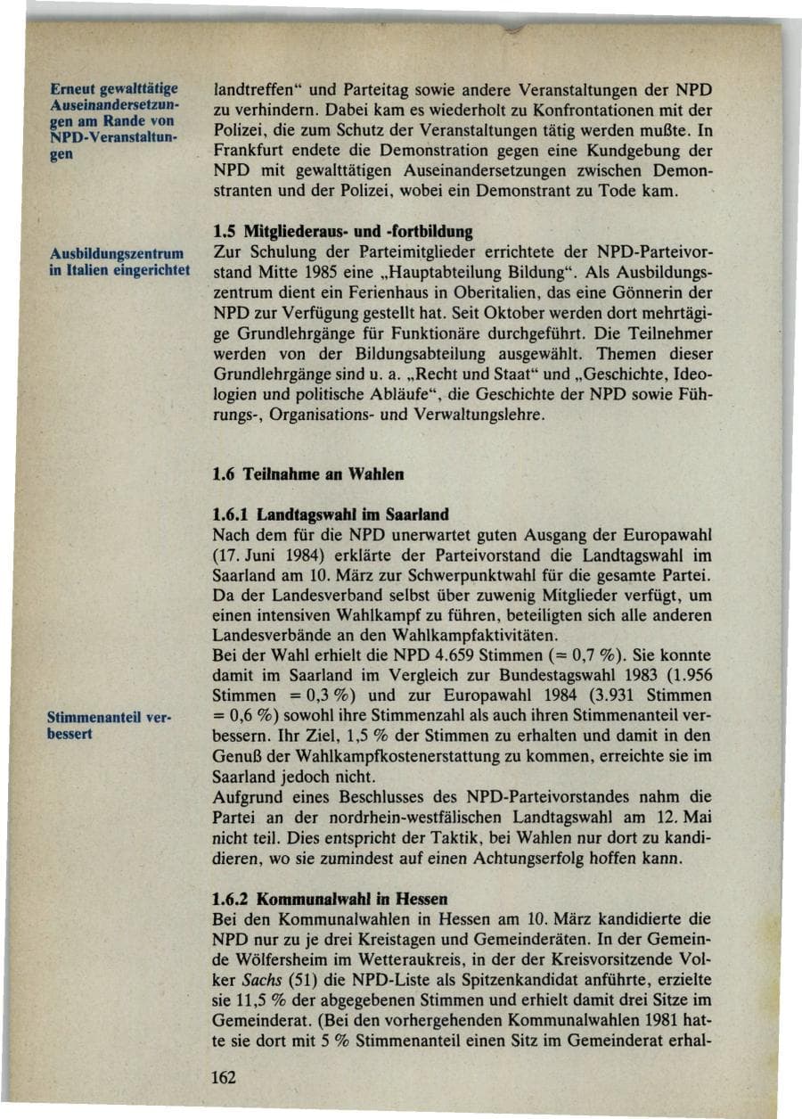 Seite 162 des Verfassungsschutzbericht 1985 Bund