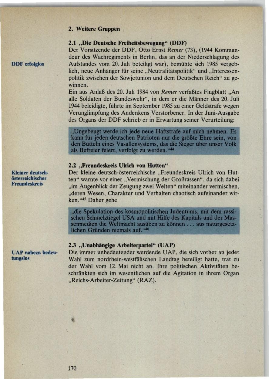 Seite 170 des Verfassungsschutzbericht 1985 Bund