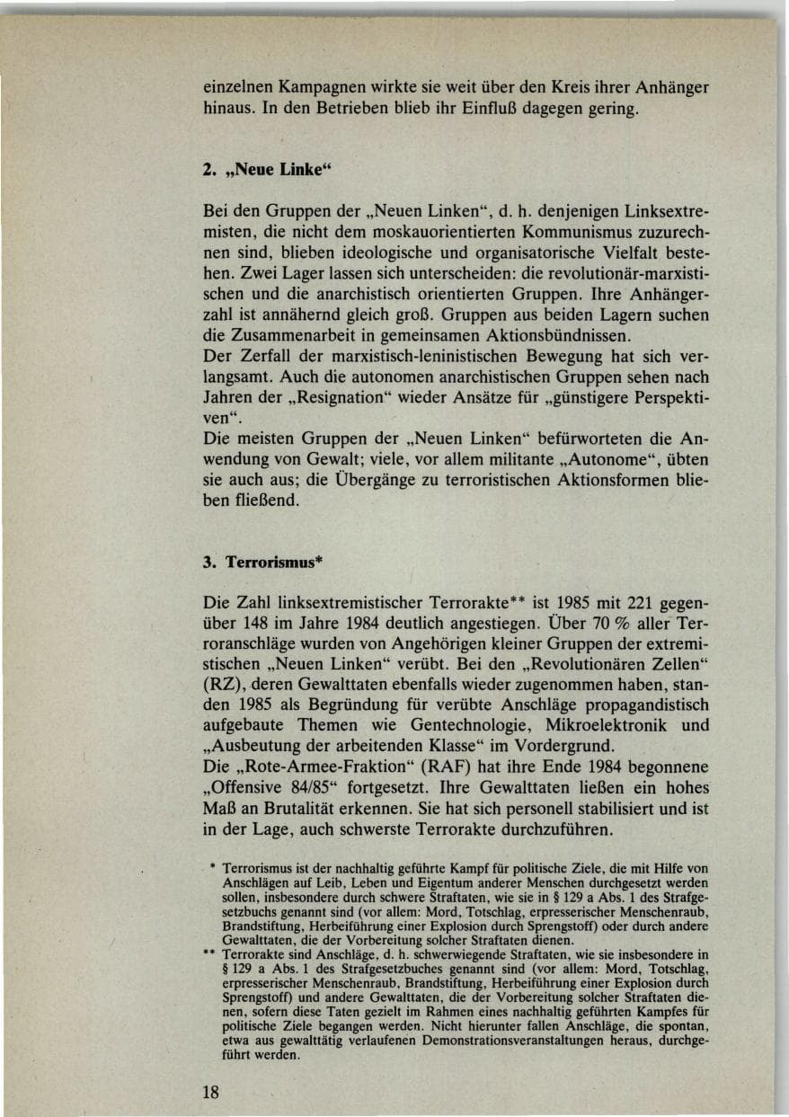 Seite 18 des Verfassungsschutzbericht 1985 Bund