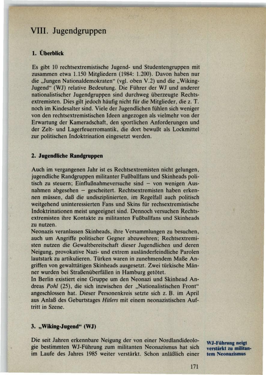Seite 171 des Verfassungsschutzbericht 1985 Bund