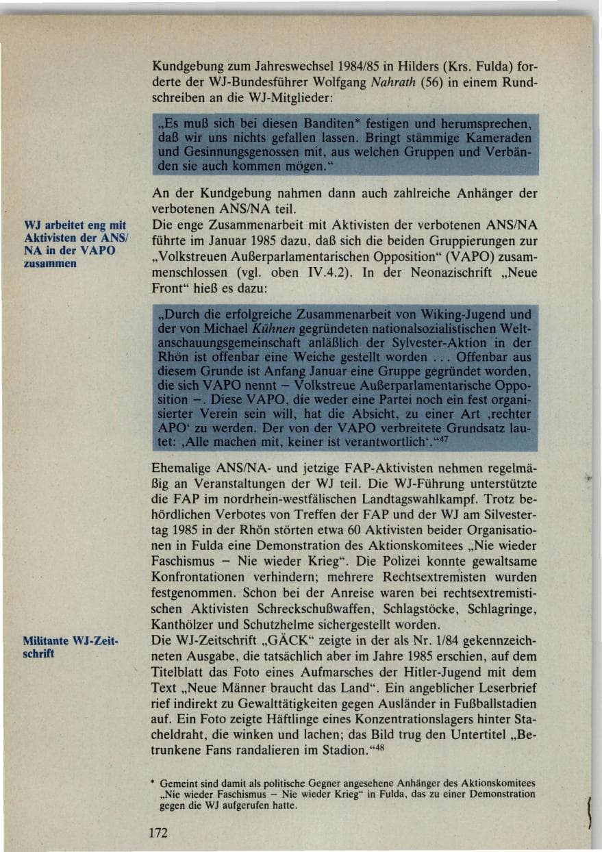 Seite 172 des Verfassungsschutzbericht 1985 Bund