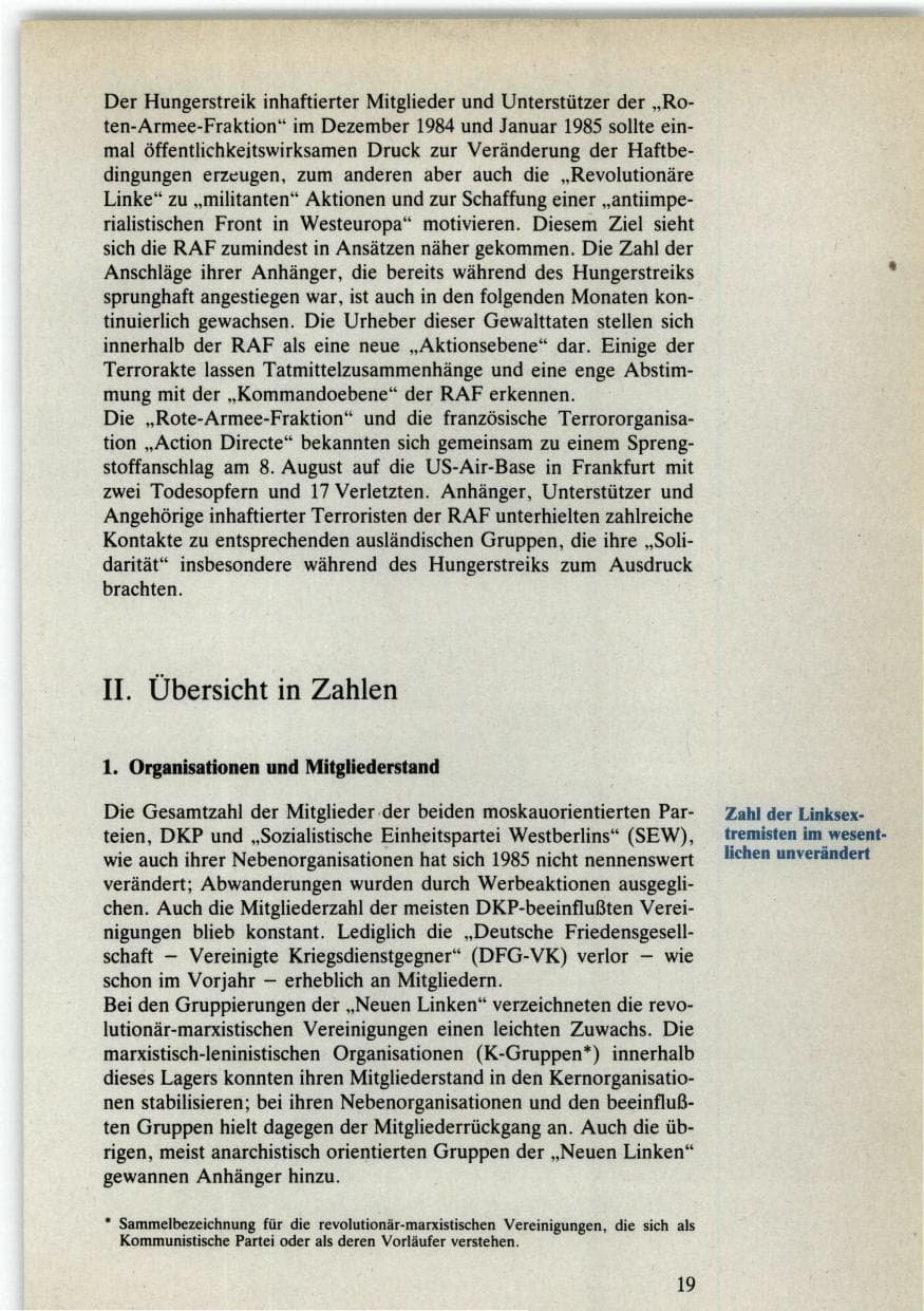 Seite 19 des Verfassungsschutzbericht 1985 Bund